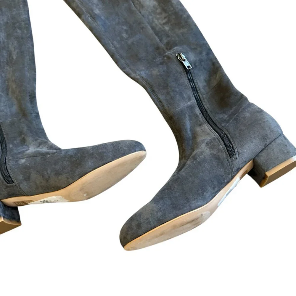 Anthropologie Grey Suede OTK Over The Knee Boots Low Heel Round Toe Size 6 Women